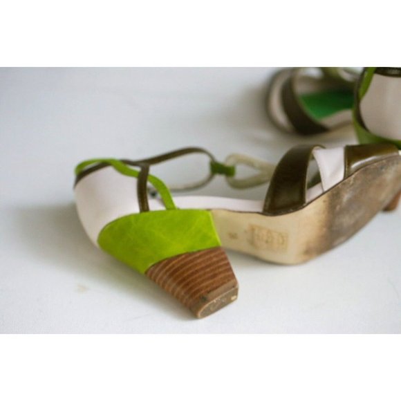 Shellys London Cute Retro Style Strappy Green White Block Heels 38 - Picture 6 of 9